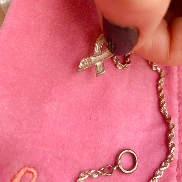 925 Silver Breast Cancer CZ Earings & Bracelet - Picture 6 of 12